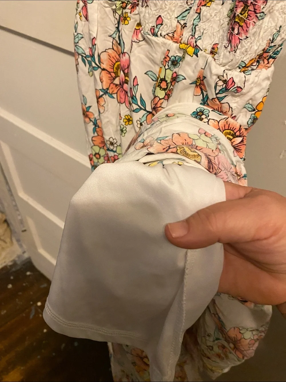 Justice White Floral Smocked Jumpsuit with Pink & Yellow Flowers